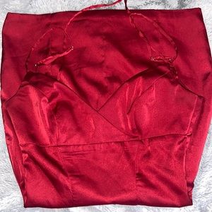Red satin mini dress